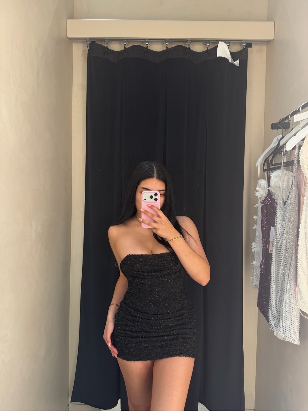 Oh Polly Black Sparkle Strapless Mini Dress